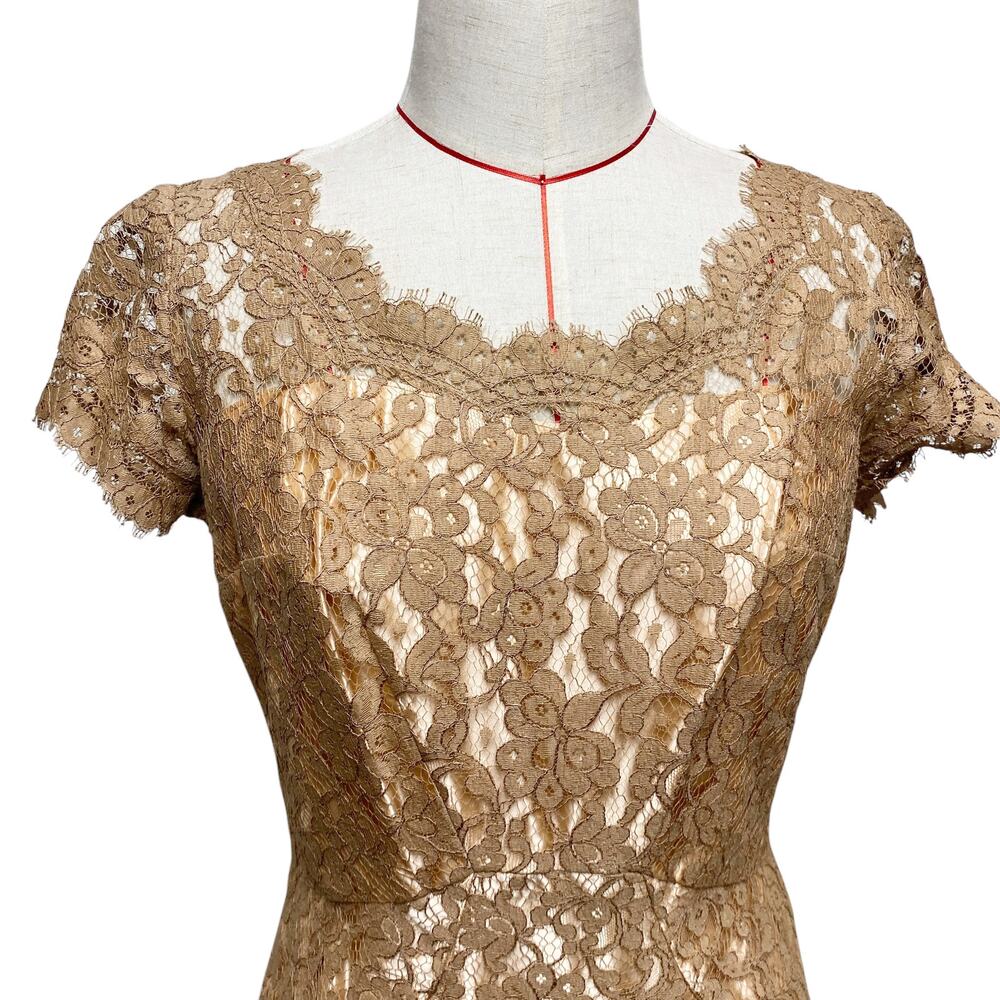 Vintage Womens Homemade Tan Lace Short Sleeve Dress Bolero Jacket Set - Picture 10 of 11